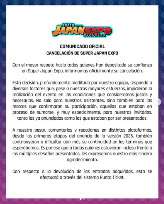SUPR JAPANA EXPO CANCELADA CANCELACION