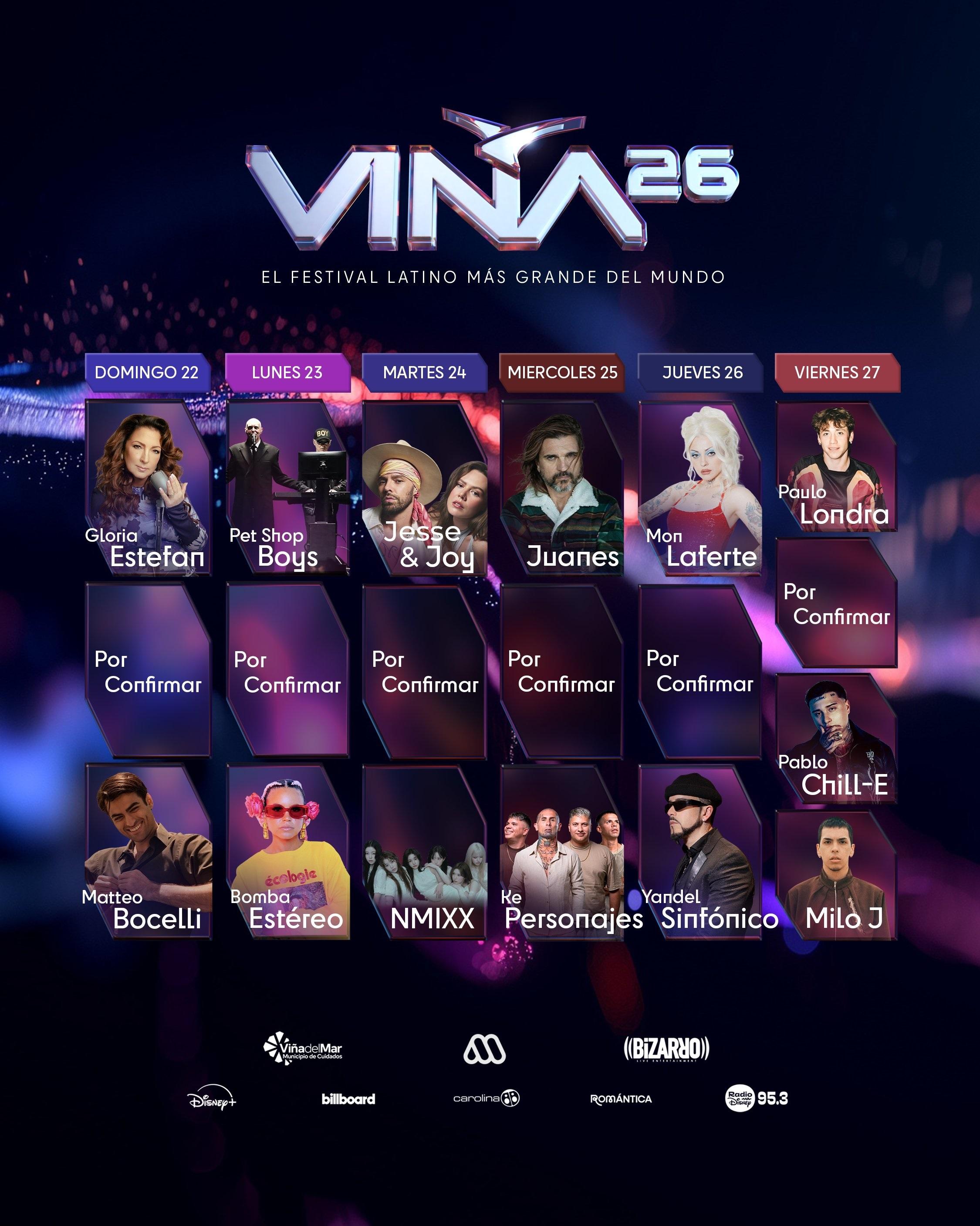 Line up oficial Festival de Viña 2026