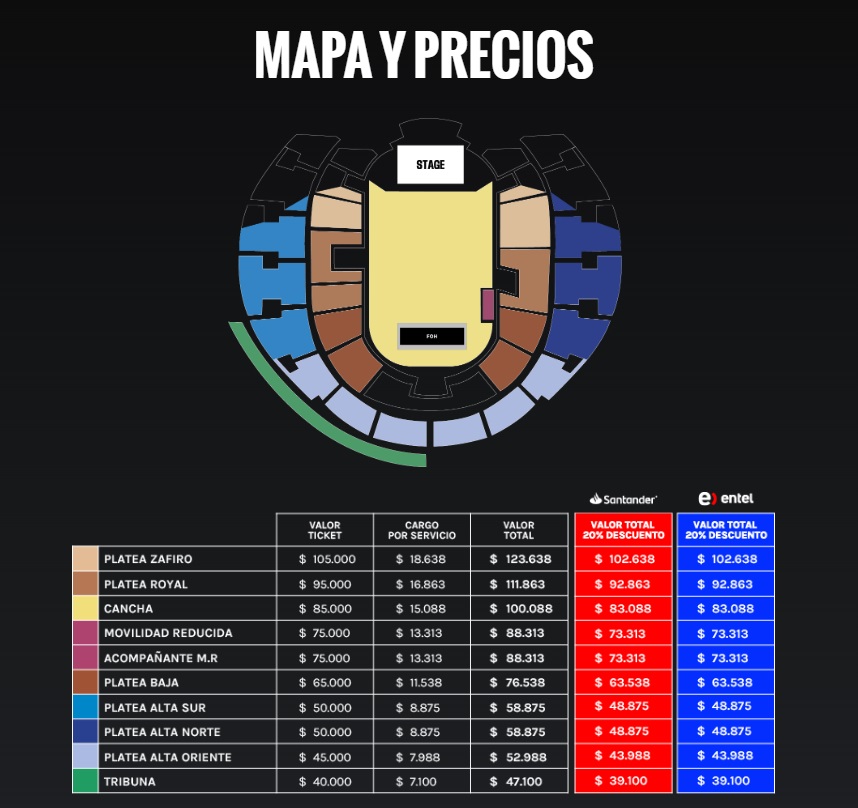 Mapa de ubicaciones y precios - Jackson Wang Chile