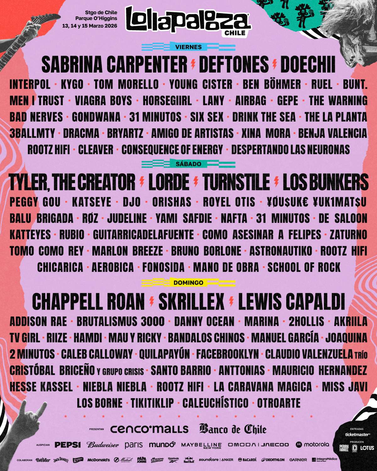 Line up Lollapalooza Chile 2026