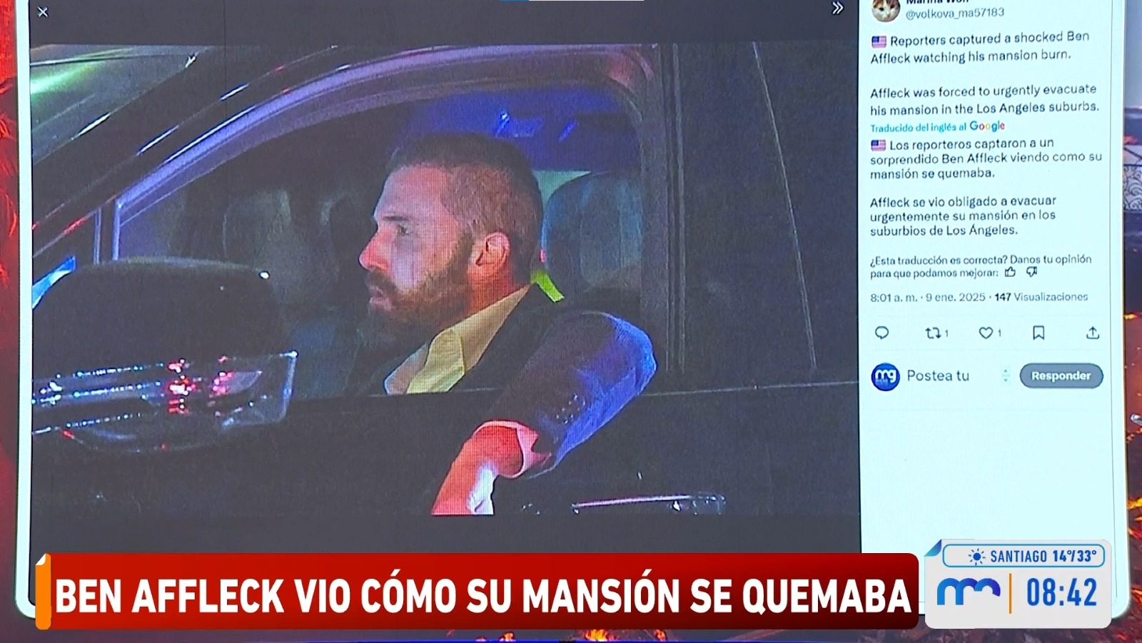 Ben Affleck viendo su mansión ser consumida