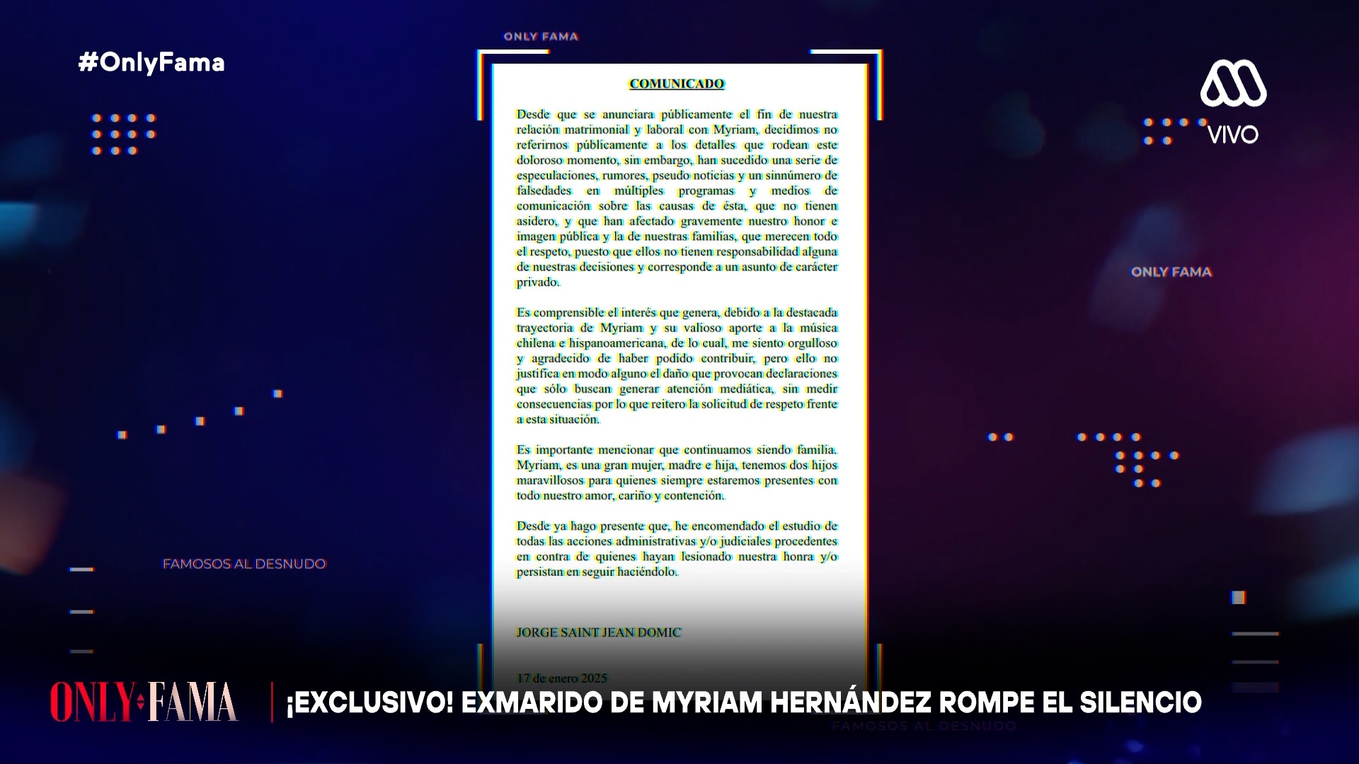 Comunicado ex marido de Myriam Hernández