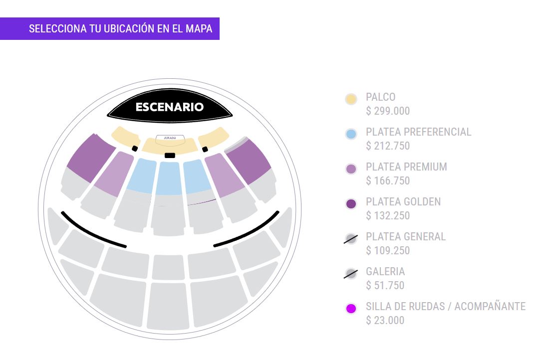 Entradas disponibles para la noche del 27 de febrero. Captura de pantalla hecha el 18 de febrero