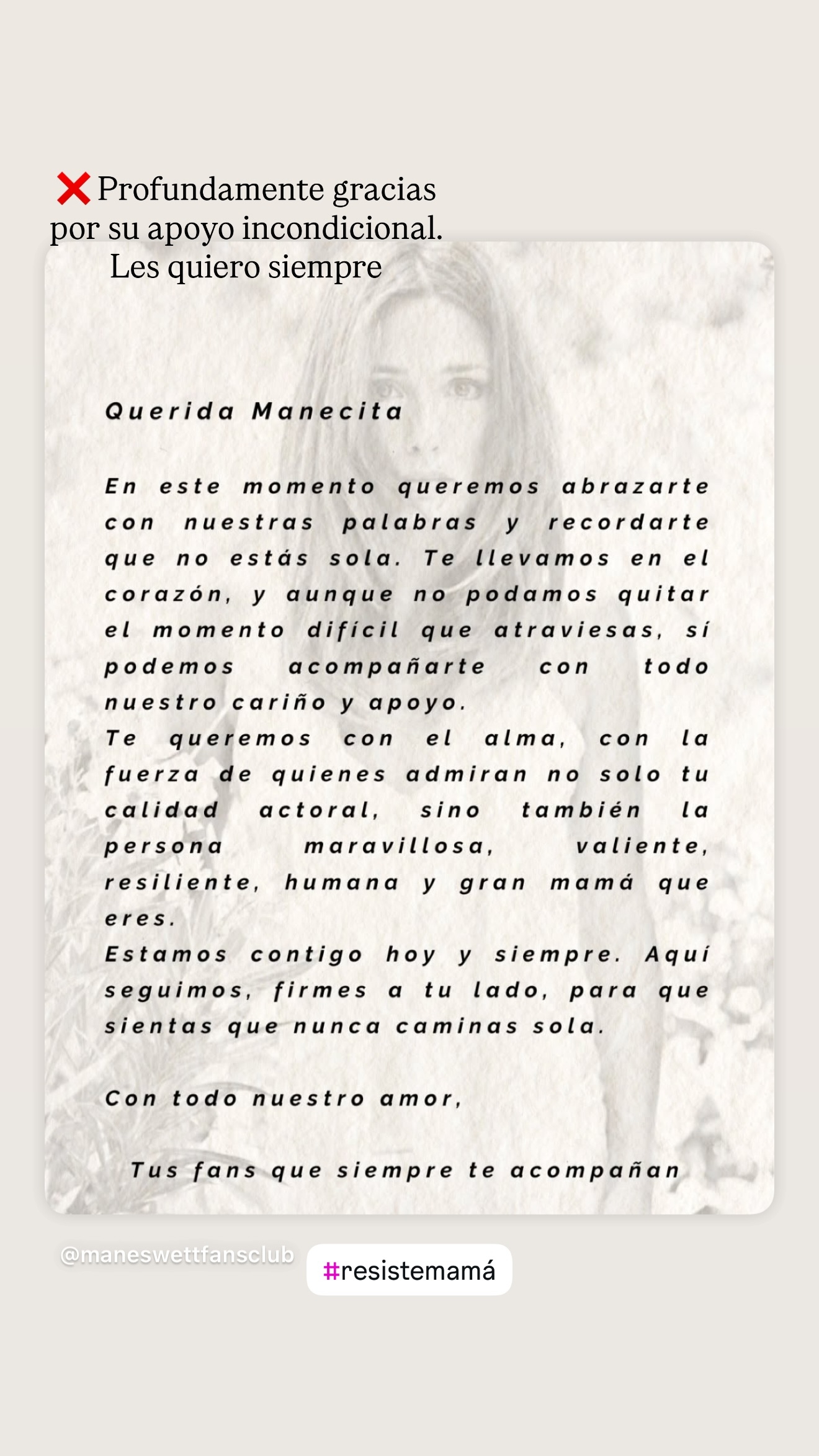 Mensaje de fans de Mane Swett