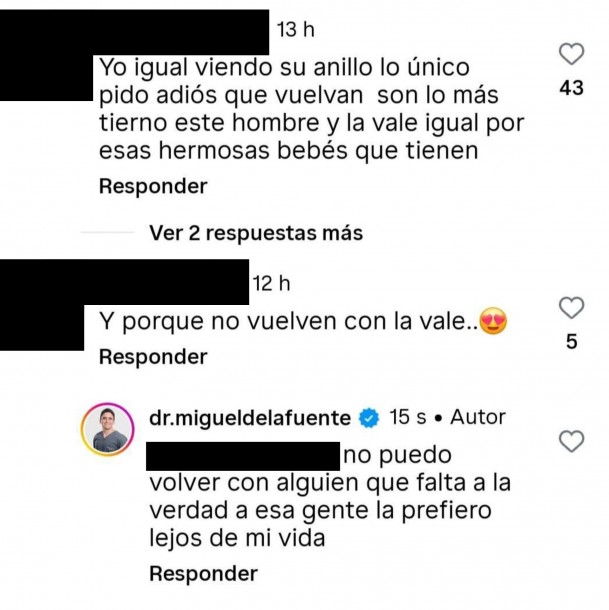 Comentario de Miguel de la Fuente en Instagram