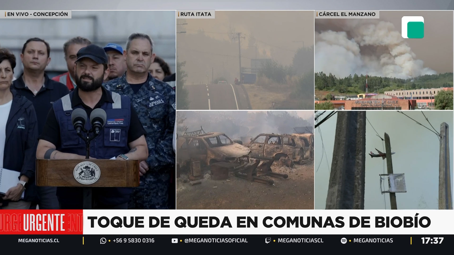 Presidente Boric en la región del Biobío por incendios forestales