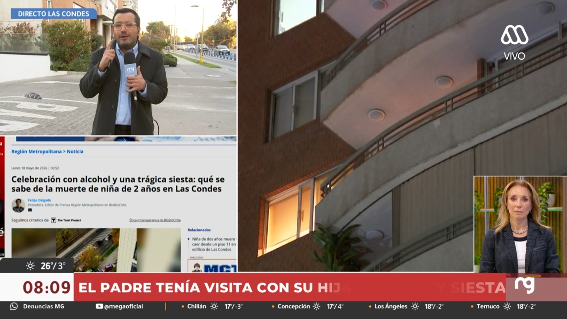 Niña 2 años muere tras caída en Las Condes