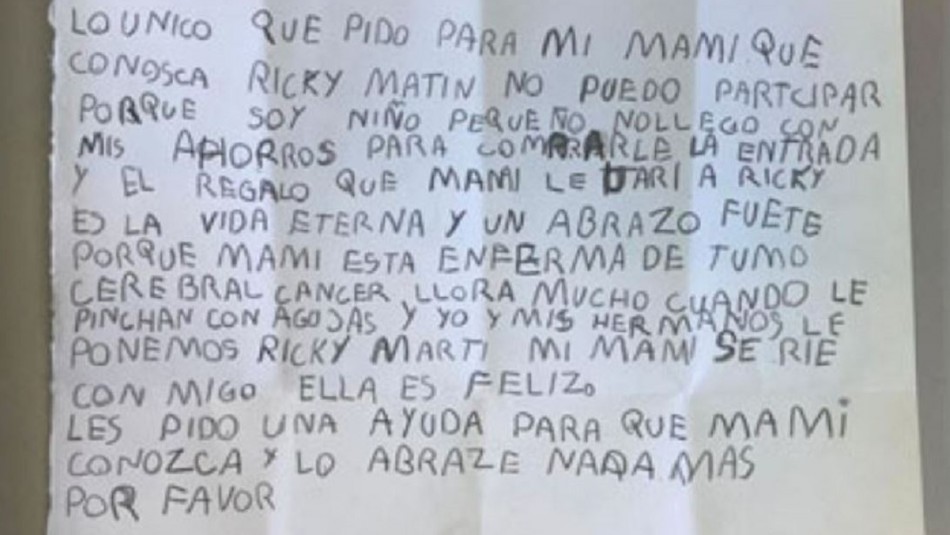El vuelco en la historia de niño que gastó sus ahorros para que su madre conociera a Ricky Martin El vuelco en la historia de niño que gastó sus ahorros para que su madre conociera a Ricky Martin