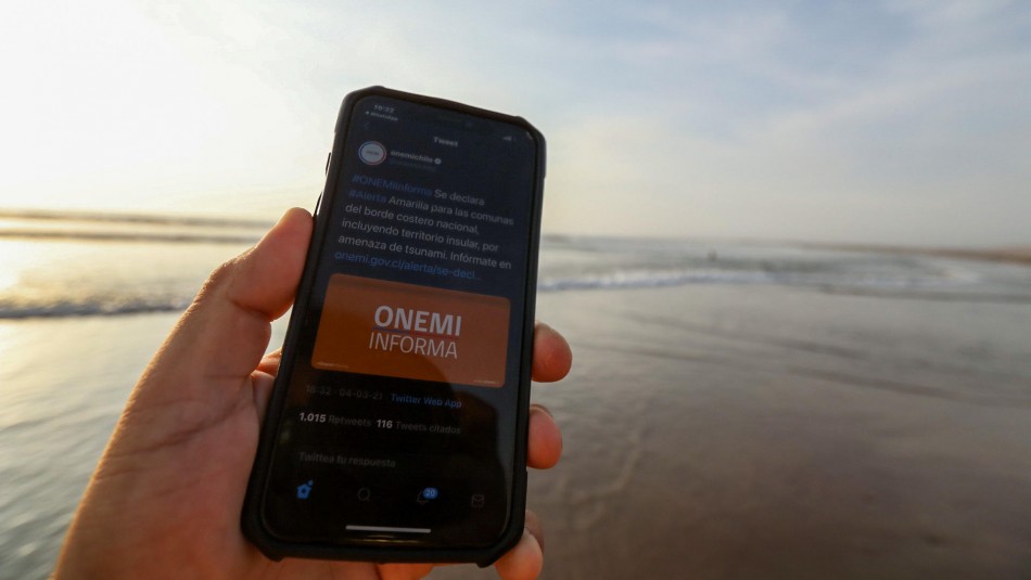 Este es el mensaje que enviará la Onemi a los celulares por tsunami menor en Chile Este es el mensaje que enviará la Onemi a los celulares por tsunami menor en Chile