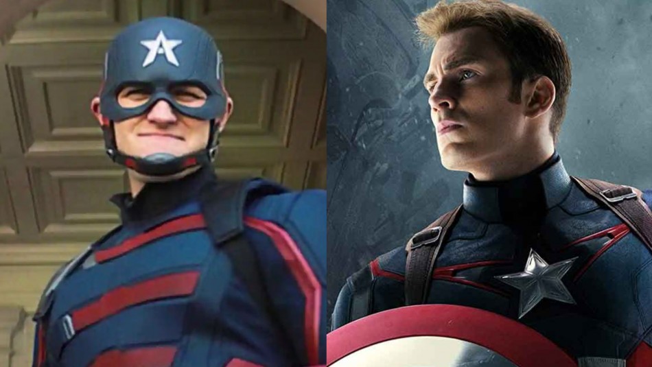 Wyatt Russel y Chris Evans como Capitán América Wyatt Russel y Chris Evans como Capitán América