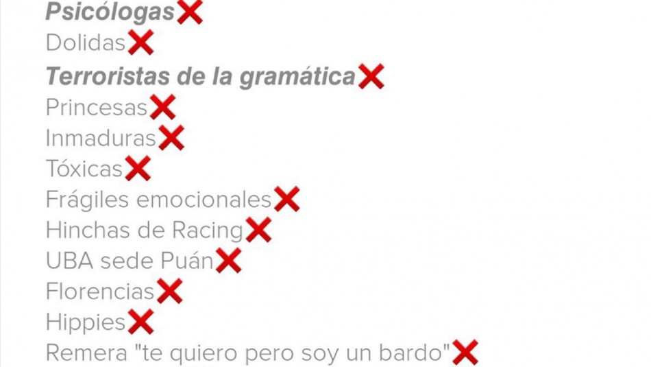 tinder lista mujeres Joven hace lista con 20 cosas que no acepta de las mujeres en Tinder y se vuelve viral