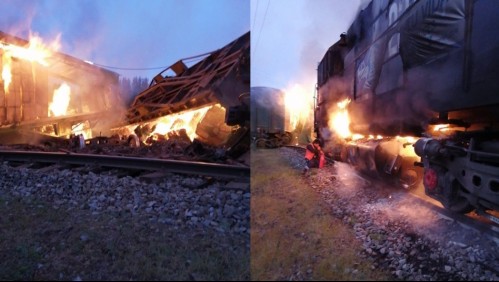 Tren descarrila e incendia tras sabotaje a línea férrea en Victoria: servicio a Temuco queda suspendido