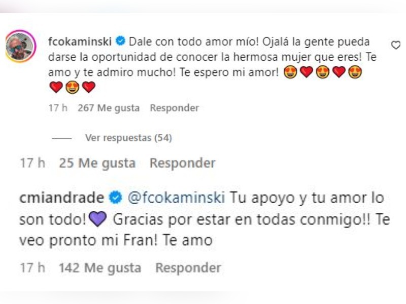 Comentarios entre Francisco Kaminski y Camila Andrade