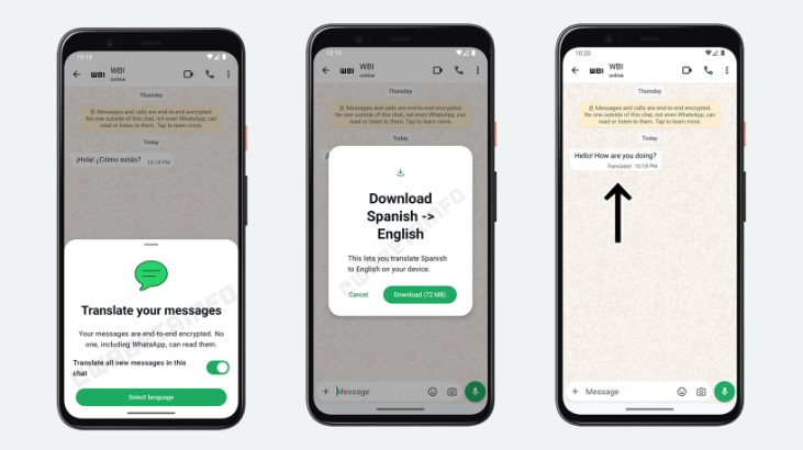 Función de traducción automática de WhatsApp (WABetaInfo)