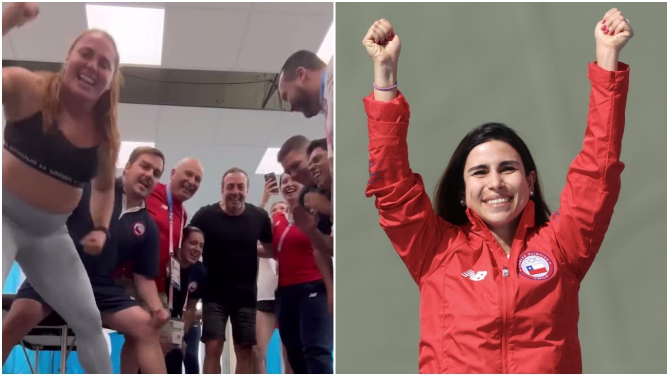 Natalia Duco, Nicolás Massú y Esteban Busto celebran a Francisca Crovetto (Instagram/AFP)