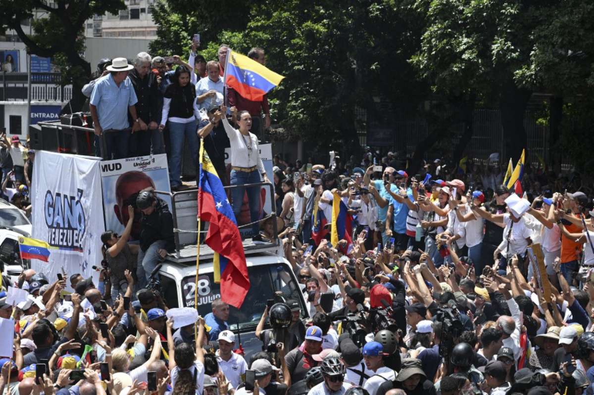 María Corina Machado en las protestas de este sábado en Caracas (AFP)