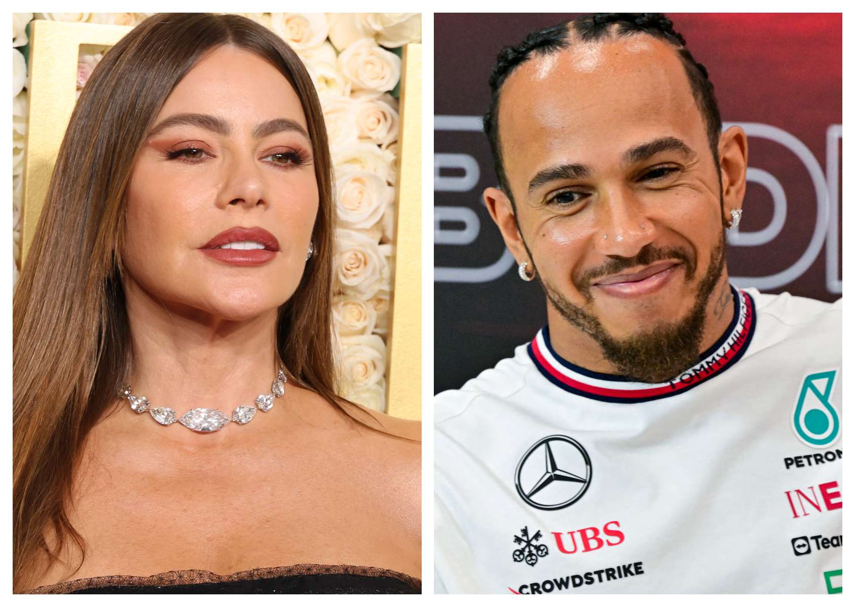 Sofía Vergara y Lewis Hamilton / Fotos: AFP