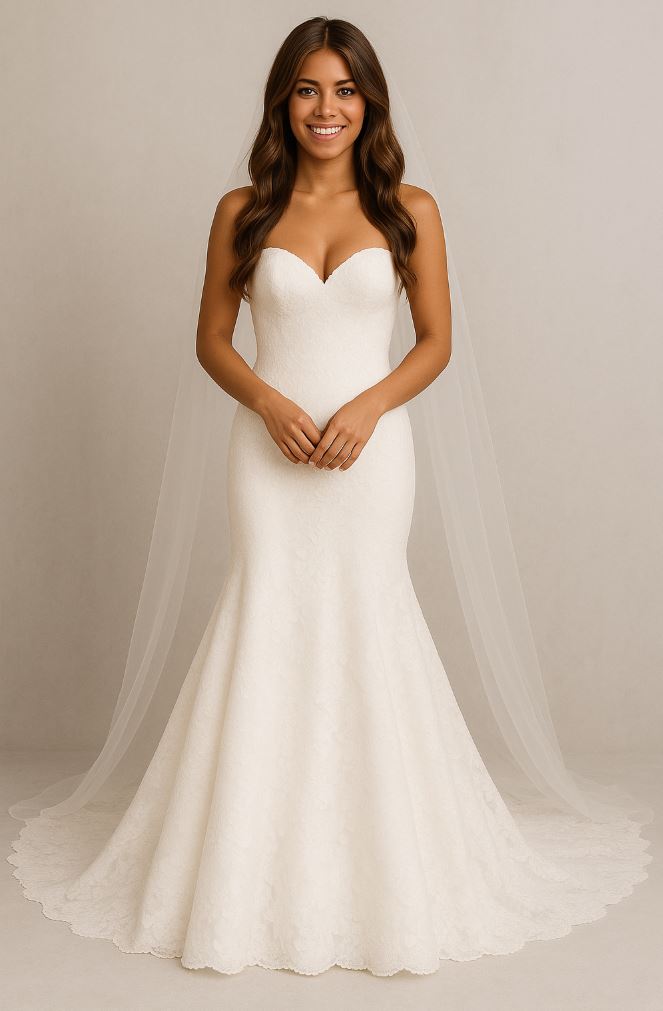 Ejemplo de vestido de corte corazón con corte de sirena