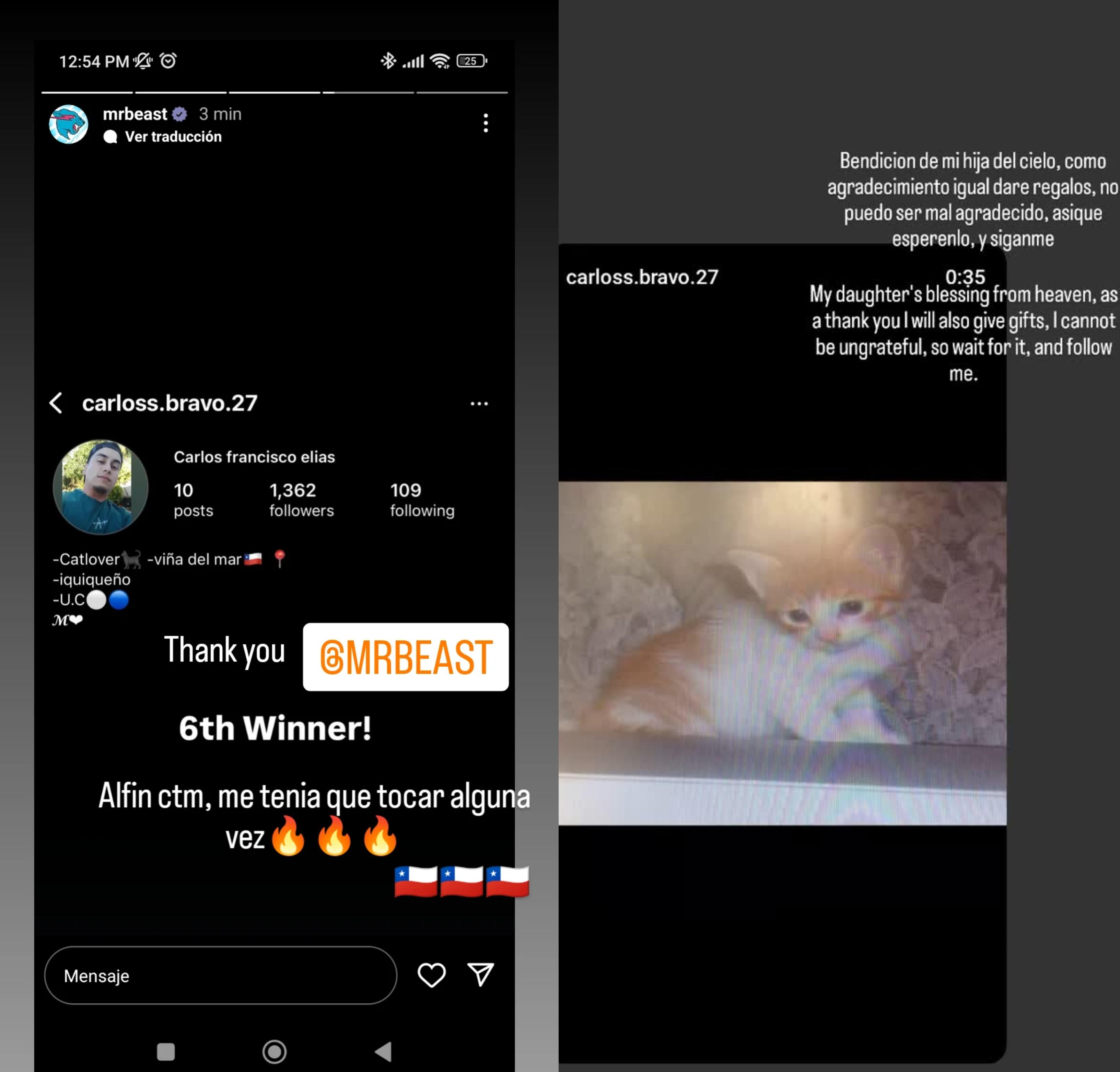 Historias de Instagram de Carlos Bravo, ganador de millonario premio