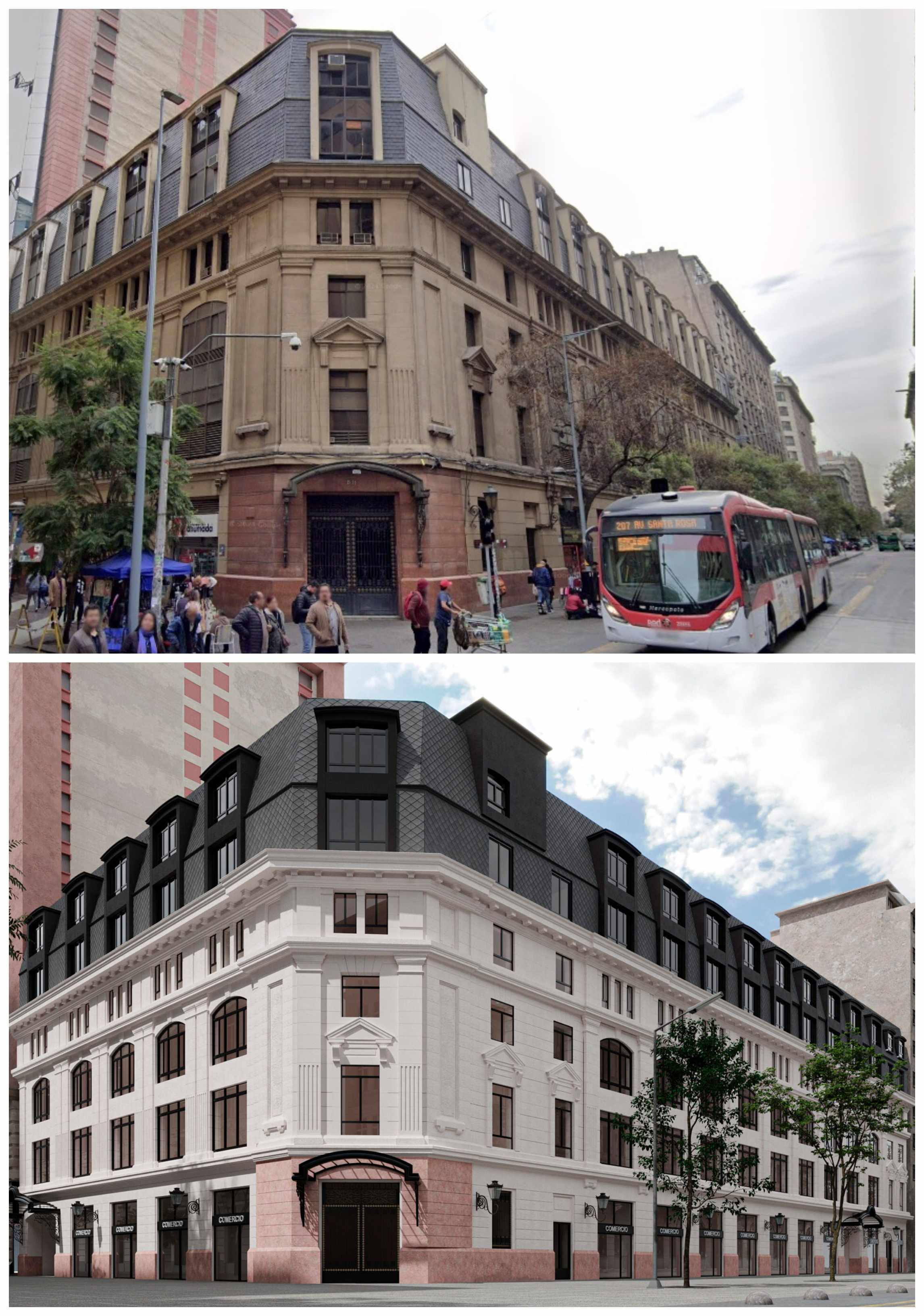 Arriba, el actual Edificio Victoria; abajo, cómo quedará según Cassá Estudio (imagen referenciales)
