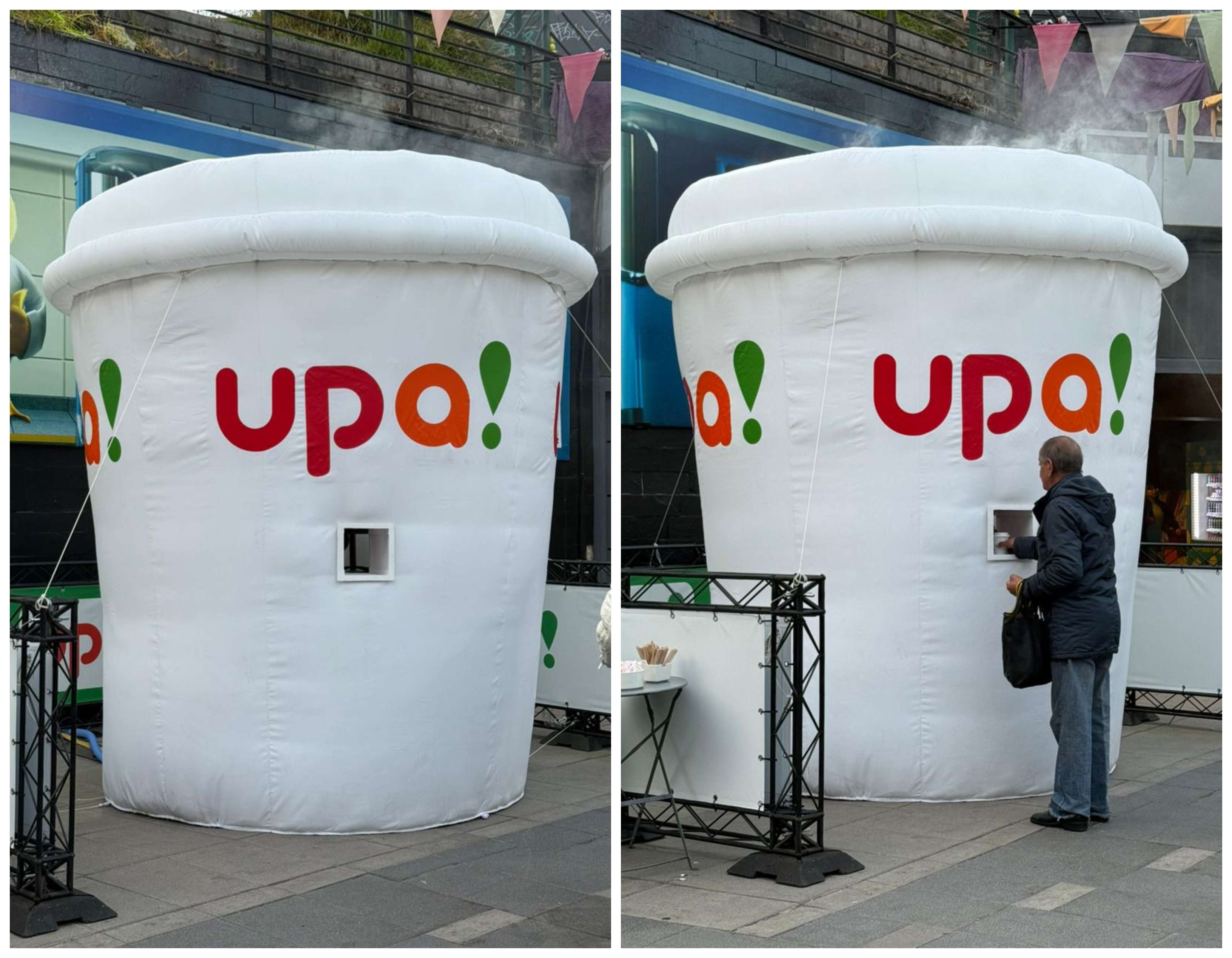 El vaso gigante inflabe de Tiendas upa! funcionará hasta el viernes 25 en Santiago.