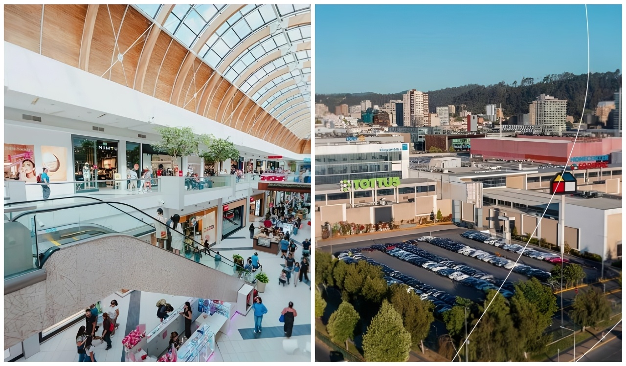 De izquierda a derecha, el Mallplaza Trébol en Talcahuano y el Mirador Bío Bío en Concepción (Mallplaza).