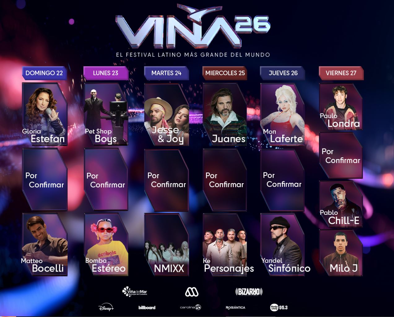 Line-up del Festival de Viña del Mar