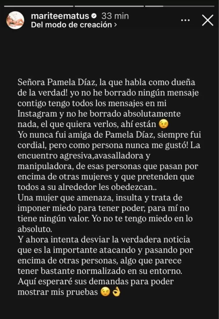 Historia de Instagram de @mariteematus.