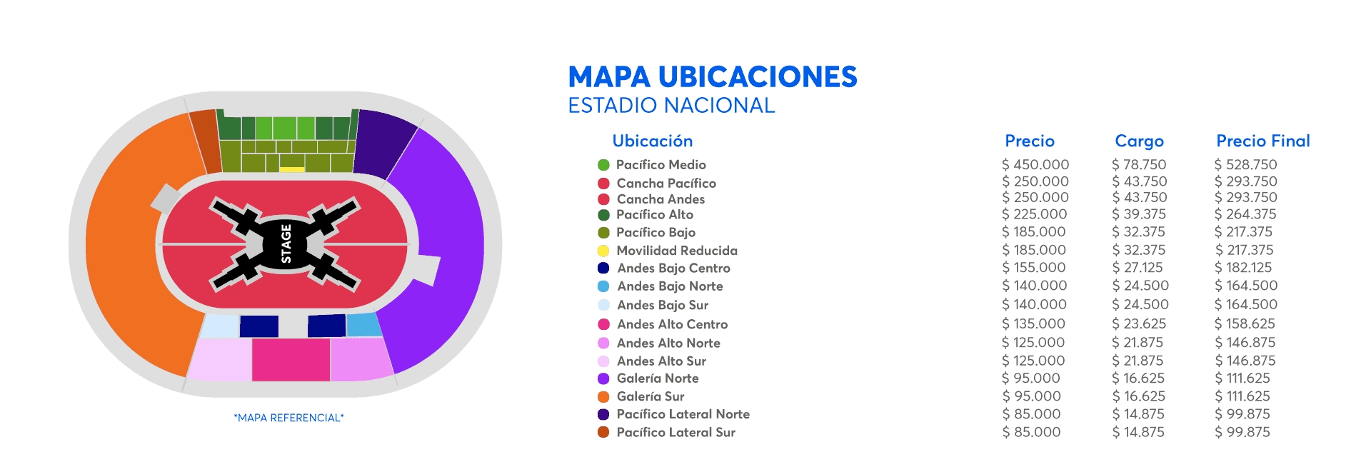Mapa de ubicaciones para BTS en Chile. / Ticketmaster
