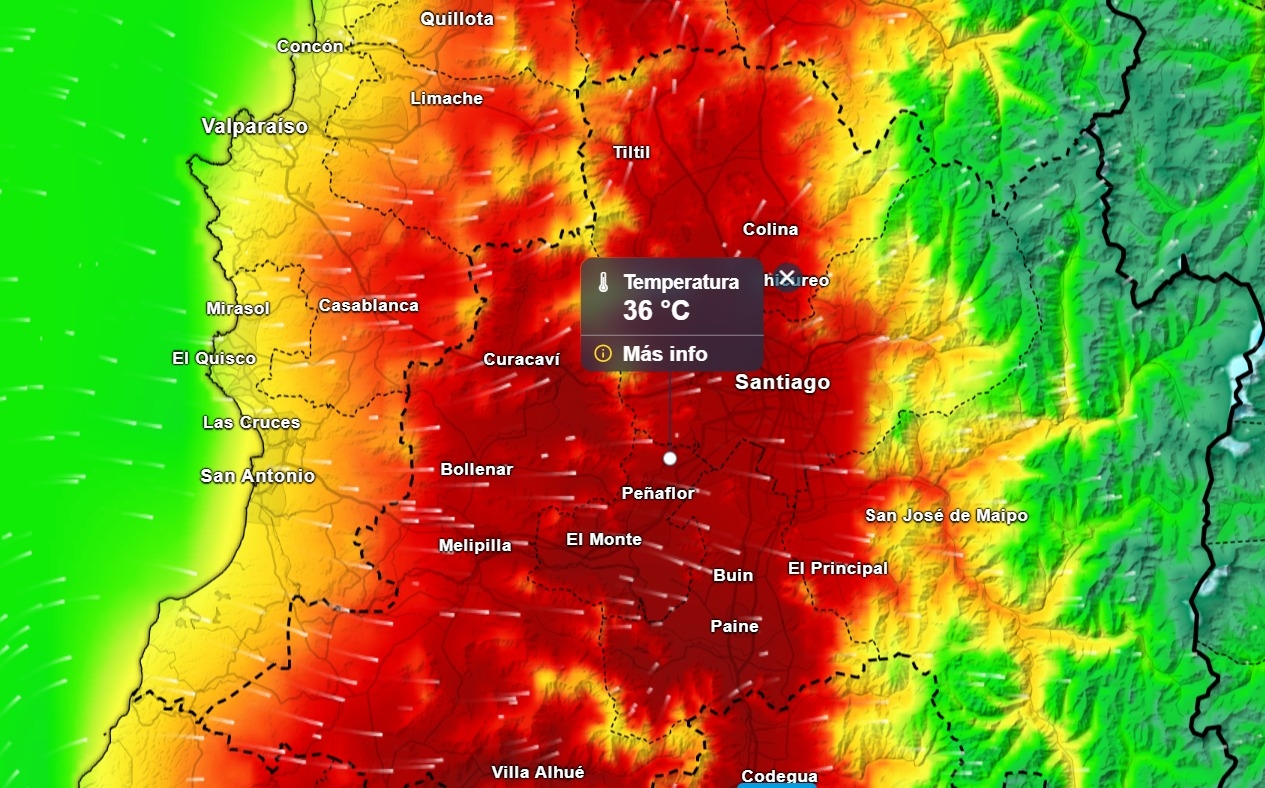 Proyección de temperaturas máximas para el sábado 22 de noviembre
