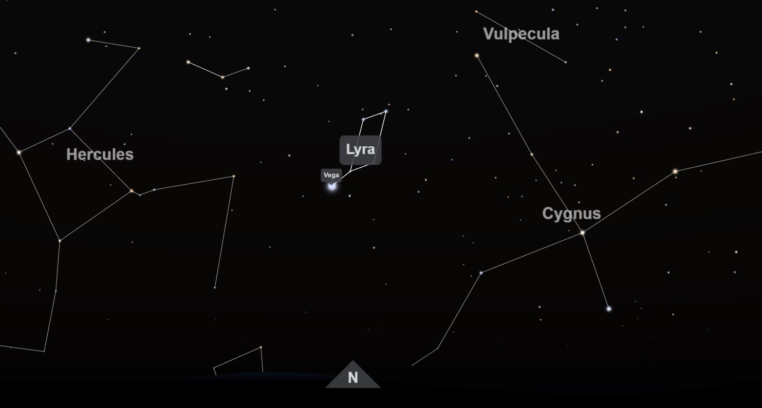 Constelación de Lyra el 22 de abril de 2026 a las 05:20 | Simulación de timeanddate.com